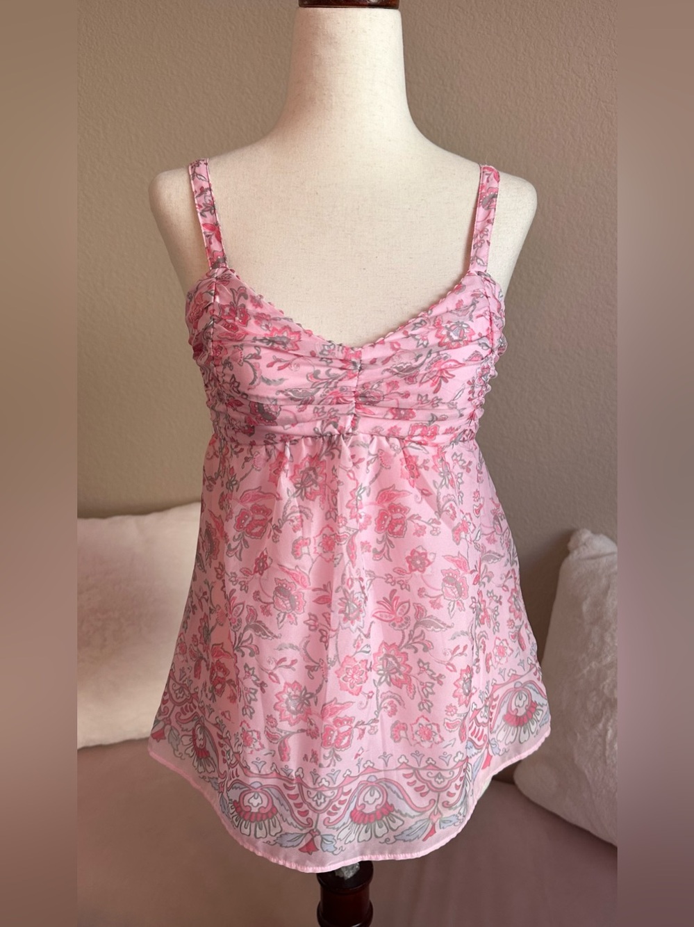Hollister Babydoll Tank Top Bubblegum Pink Floral Small Garden Girl Fairy Ballet